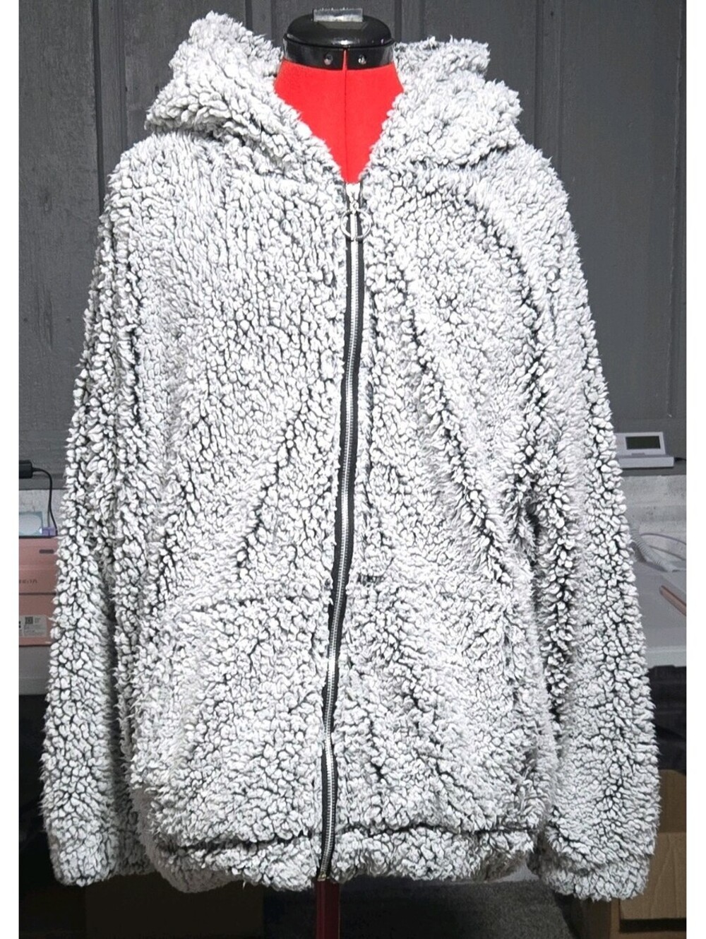 Bobbie Brooks Women’s Plus 2X Gray Fleece Full Zip Hooded Hoodie w/ Pockets